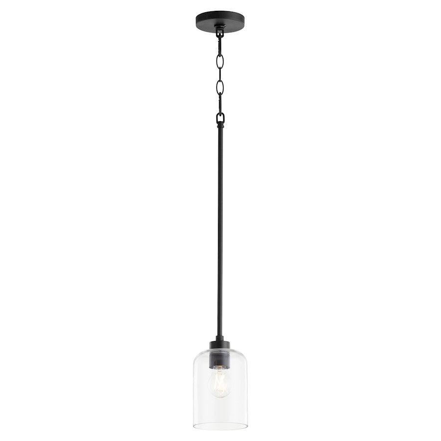 Quorum Tribute 1 Light Pendant, Matte Black/Clear 3374-59