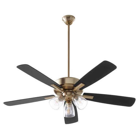 Quorum Ovation 3 Light Ceiling Fan, Aged Brass/Clear/Seeded - 4525-2380