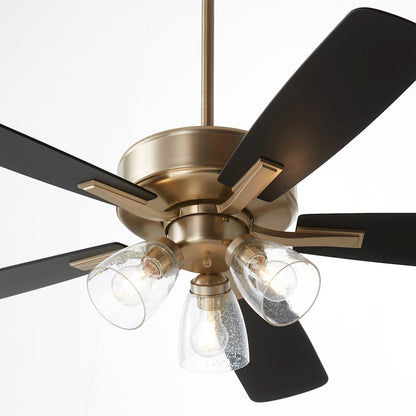 Quorum Ovation 3 Light Ceiling Fan, Aged Brass