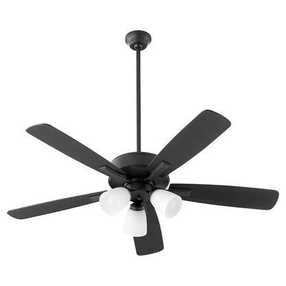 Quorum Ovation 3 Light Ceiling Fan, Matte Black/Satin Opal 4525-359