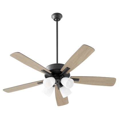 Quorum Ovation 4 Light Ceiling Fan, Matte Black/Satin Opal 4525-459