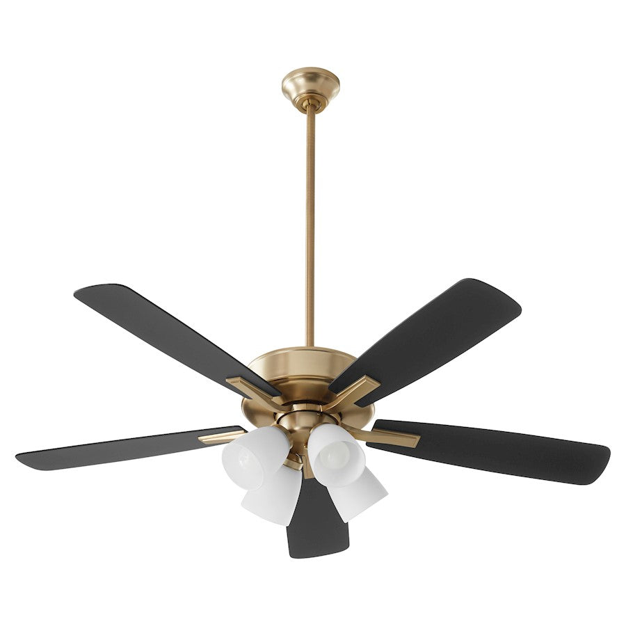 Quorum Ovation 4 Light Ceiling Fan, Aged Brass/Opal - 4525-480