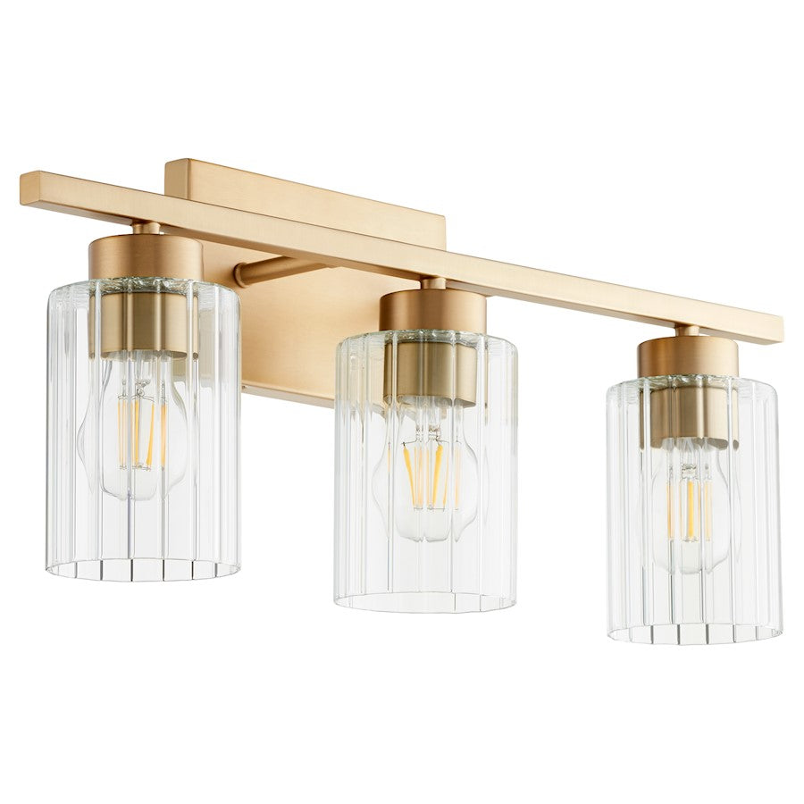 Quorum Ladin 3 Light Vanity, Aged Brass/Clear 501-3-280