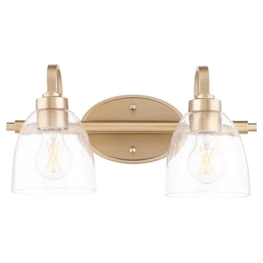 Quorum Reyes 2 Light Vanity, Aged Brass/Clear Seeded 5060-2-280