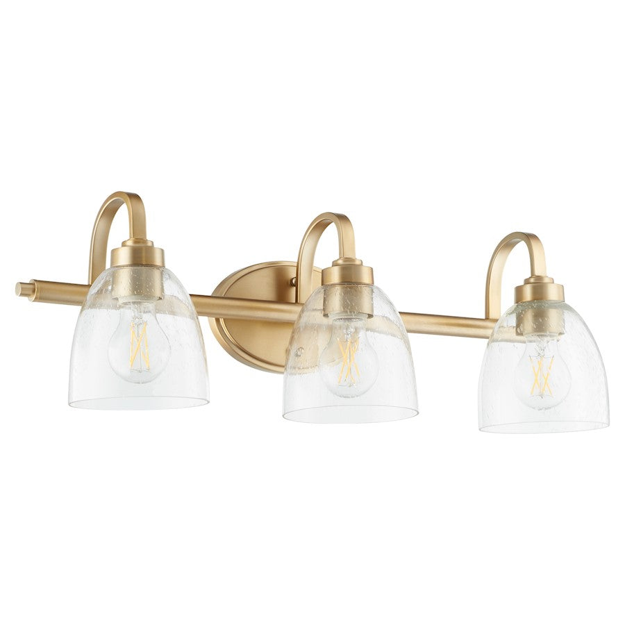 Quorum Reyes 3 Light Vanity, Aged Brass/Clear Seeded 5060-3-280