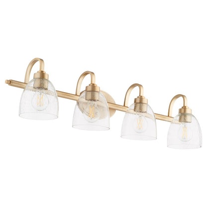 Quorum Reyes 4 Light Vanity, Aged Brass/Clear Seeded 5060-4-280