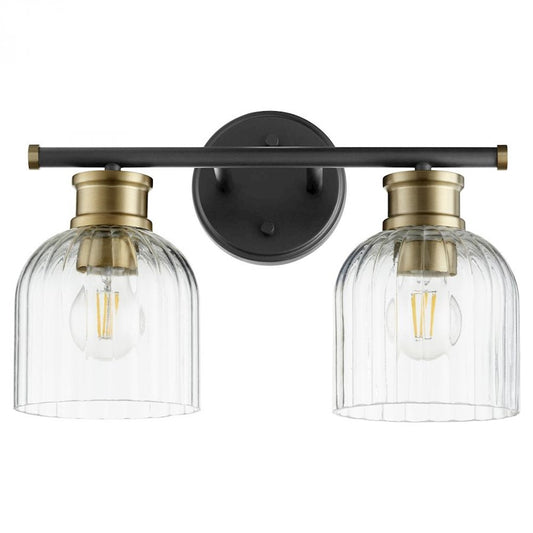 Quorum Monarch 2 Light Vanity, Noir/Aged Brass/Clear - 510-2-6980