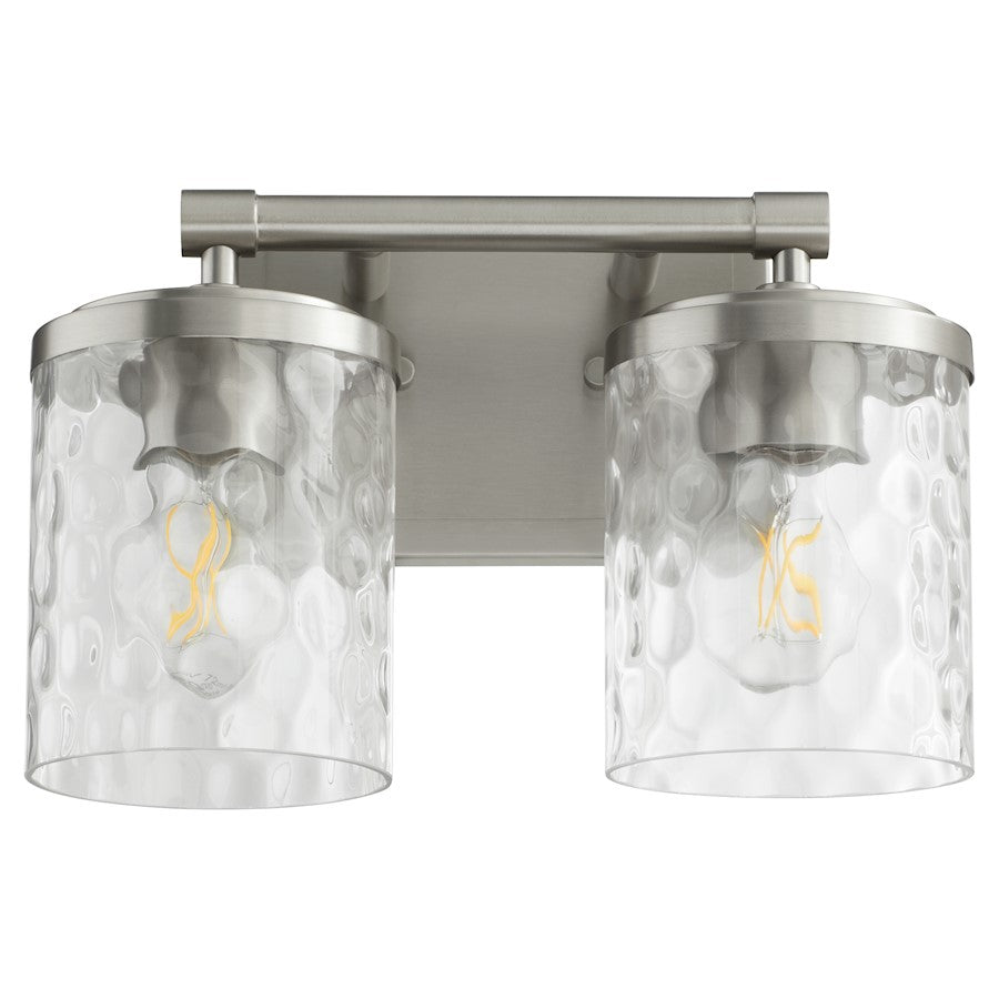 Quorum Starky 2 Light Vanity, Satin Nickel/Clear Hammered - 517-2-65