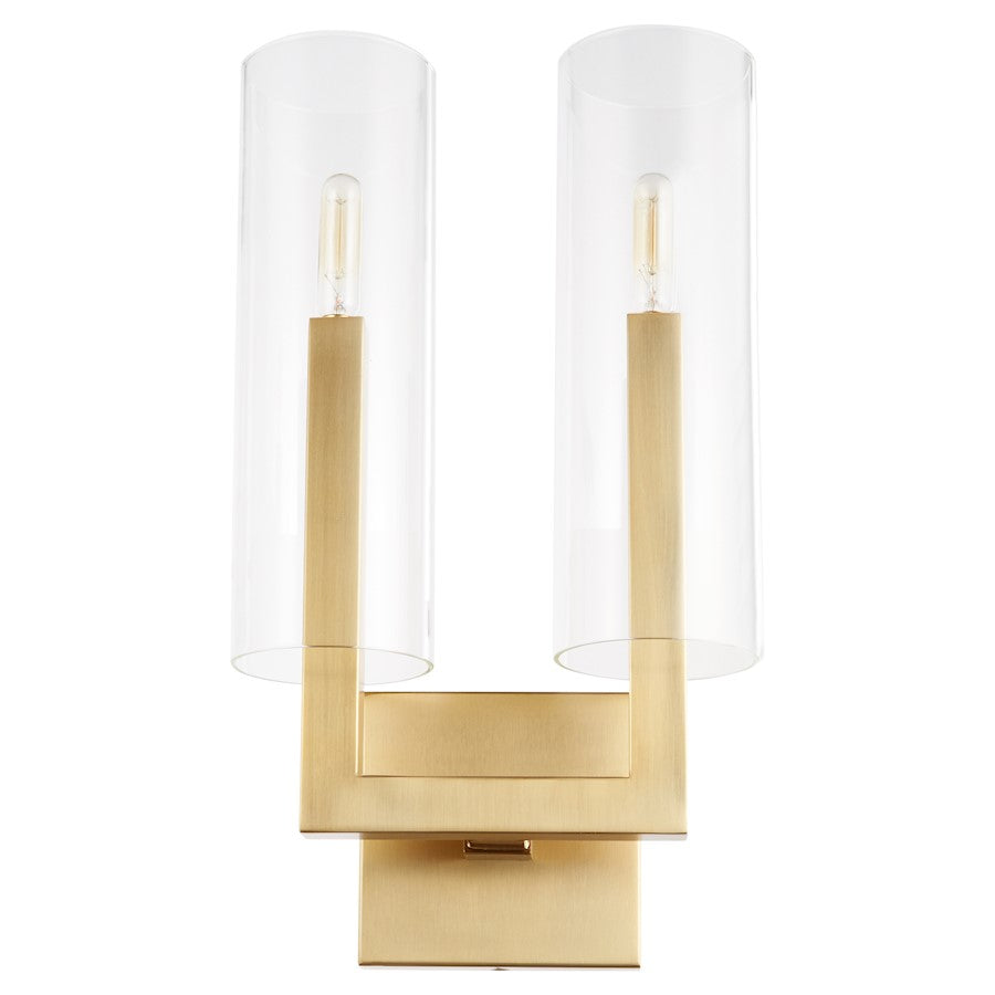 Quorum Harbin 2 Light Wall Mount, Aged Brass/Clear 5277-2-80