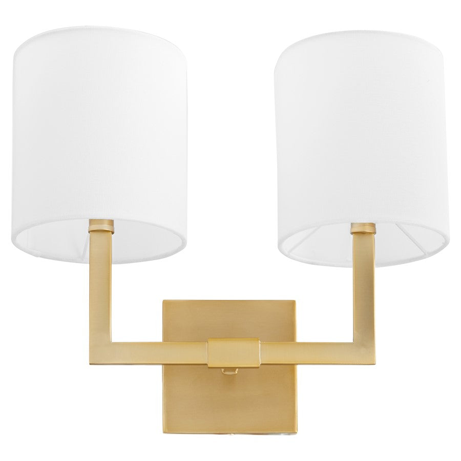 Quorum Bolero 2 Light Wall Mount, Aged Brass/White Linen - 5377-2-80