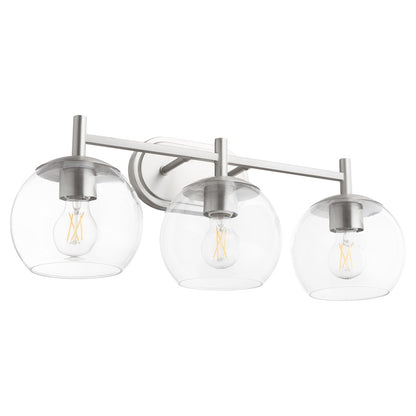 Quorum Lyon 3 Light Vanity, Satin Nickel/Clear - 578-3-65