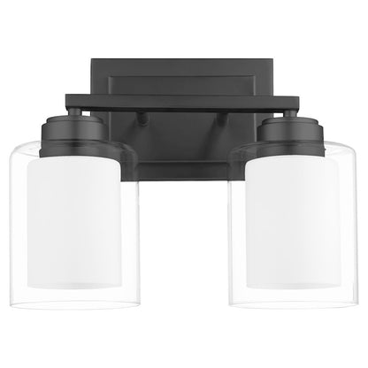 Quorum 2 Light Vanity, Matte Black/Clear/Opal 582-2-59