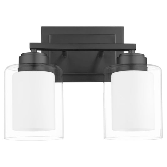 Quorum 2 Light Vanity, Matte Black/Clear/Opal 582-2-59