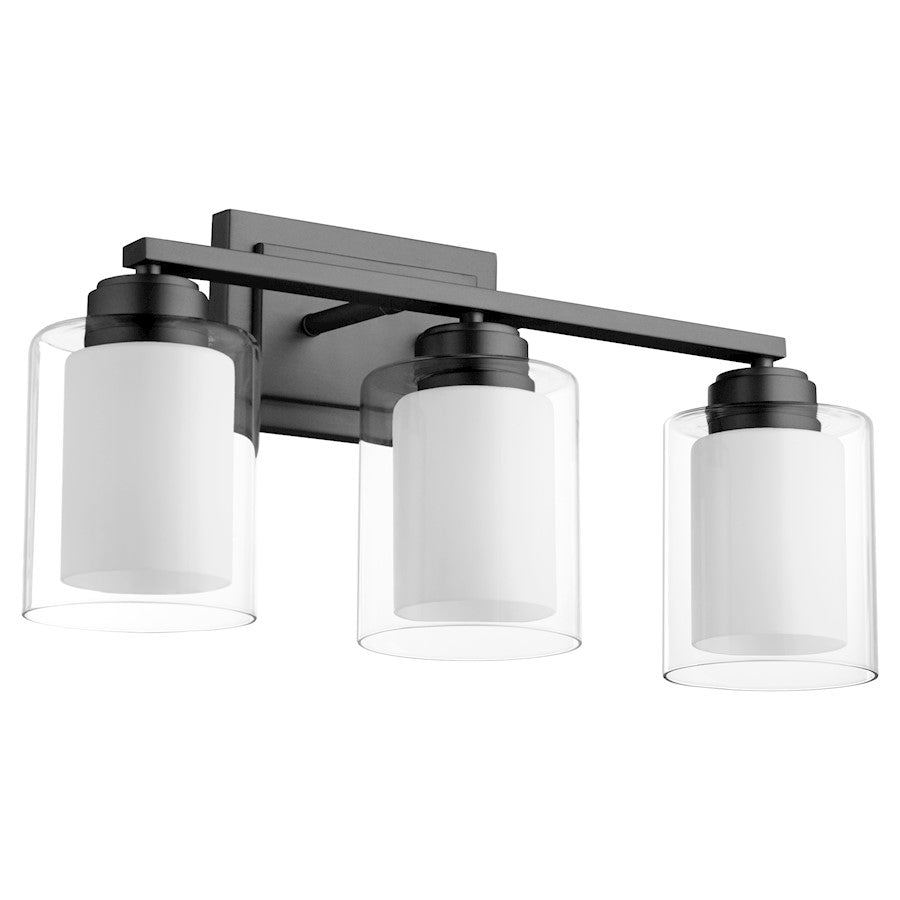 Quorum 3 Light Vanity, Matte Black/Clear/Opal 582-3-59