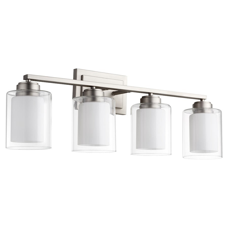 Quorum 4 Light Vanity, Satin Nickel/Clear/Opal 582-4-65