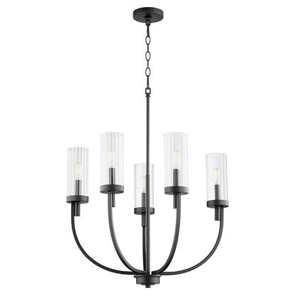 Quorum Ladin 5 Light Chandelier, Noir/Clear/Opal 601-5-69