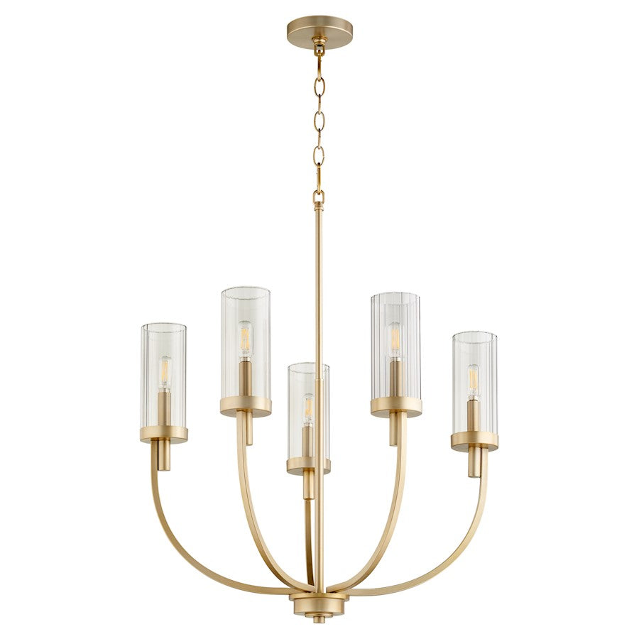 Quorum Ladin 5 Light Chandelier, Aged Brass/Smoke Glass/Smoke 601-5-80