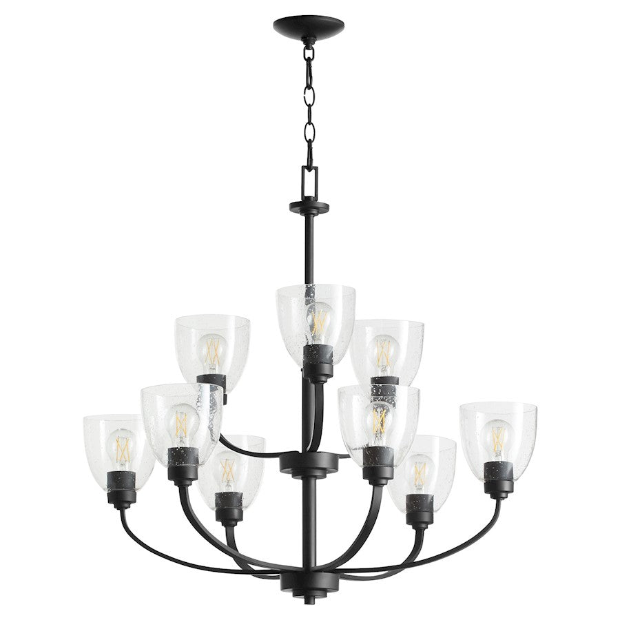 Quorum Reyes 9Light Clr/Sd Chandelier, Textured Black/Clear Seeded - 6060-9-69