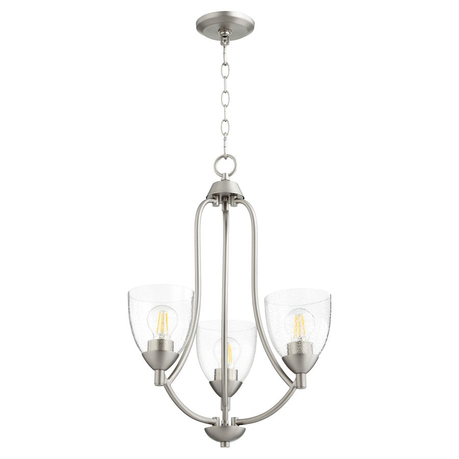 Quorum Barkley 3 Light Chandelier, Satin Nickel/Clear Seeded - 6069-3-265