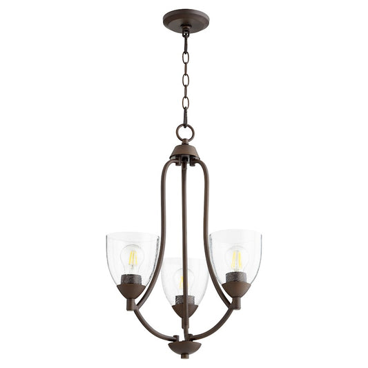 Quorum Barkley 3 Light Chandelier, Oiled Bronze/Clear Seeded - 6069-3-286