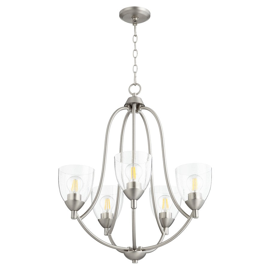 Quorum Barkley 5 Light Chandelier, Satin Nickel/Clear Seeded - 6069-5-265