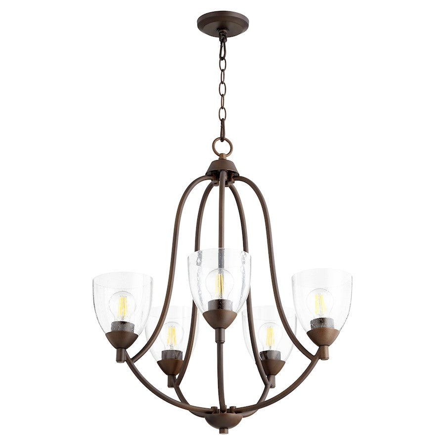 Quorum Barkley 5 Light Chandelier, Oiled Bronze/Clear Seeded - 6069-5-286