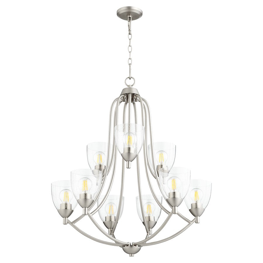 Quorum Barkley 9 Light Chandelier, Satin Nickel/Clear Seeded - 6069-9-265