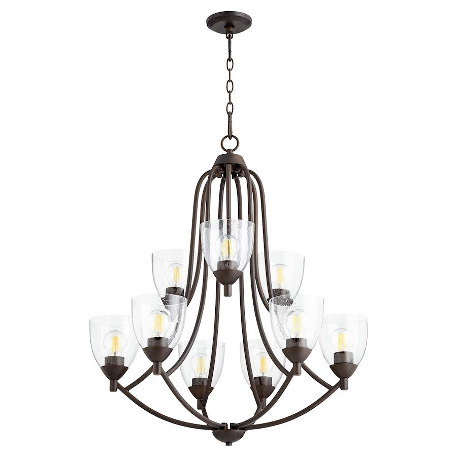 Quorum Barkley 9 Light Chandelier, Oiled Bronze/Clear Seeded - 6069-9-286