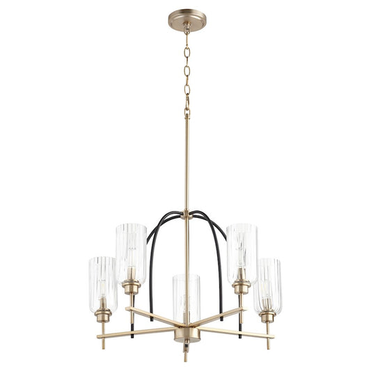 Quorum Espy 5 Light Chandelier, Noir/Aged Brass/Clear - 607-5-6980