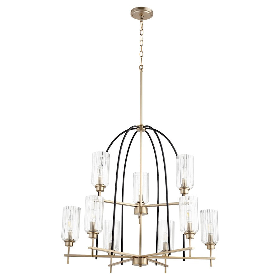 Quorum Espy 9 Light Chandelier, Noir/Aged Brass/Clear - 607-9-6980