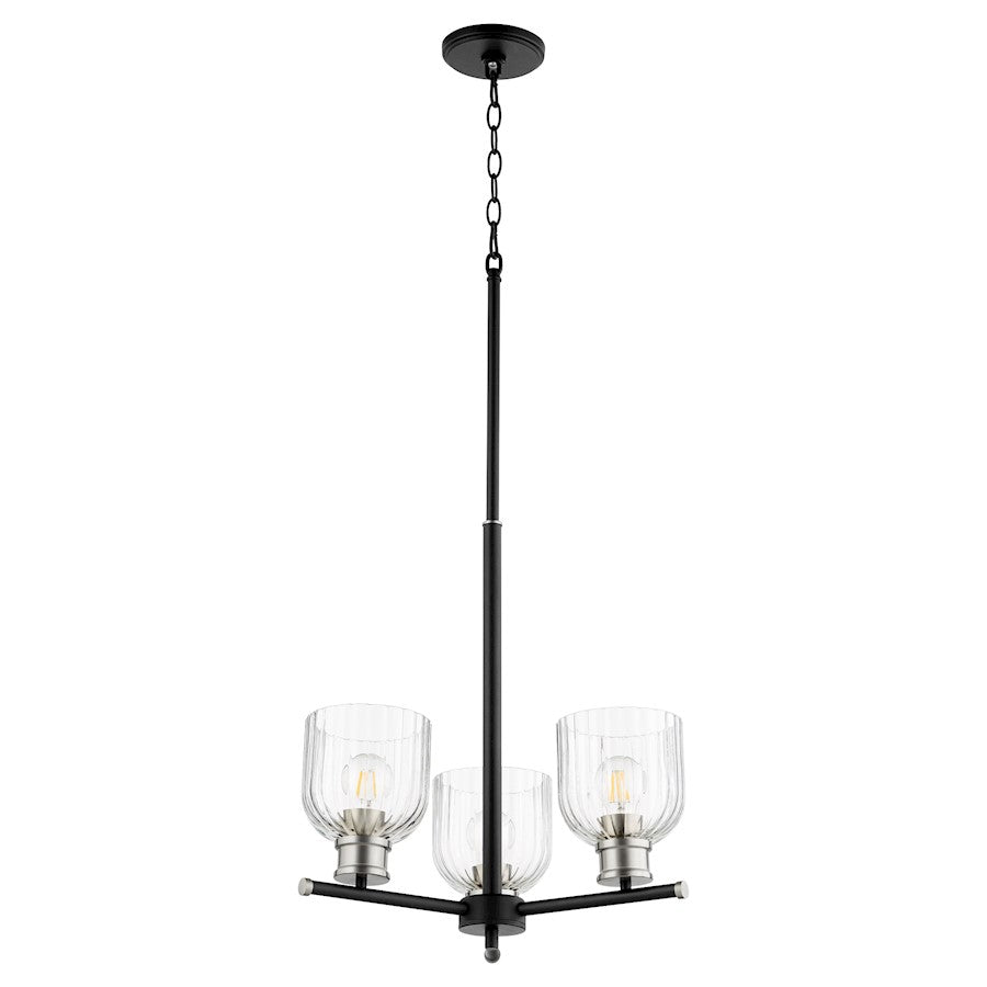 Quorum Monarch 3 Light Chandelier, Noir/Satin Nickel/Clear - 610-3-6965