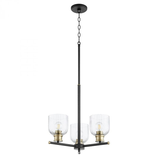 Quorum Monarch 3 Light Chandelier, Noir/Aged Brass/Clear - 610-3-6980