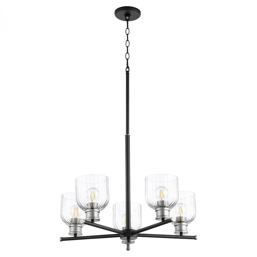 Quorum Monarch 5 Light Chandelier, Noir/Satin Nickel/Clear - 610-5-6965