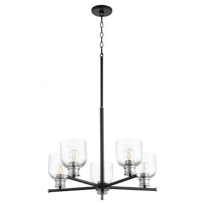 Quorum Monarch 5 Light Chandelier, Noir/Satin Nickel/Clear - 610-5-6965