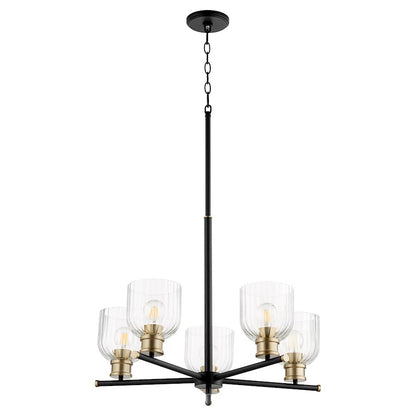 Quorum Monarch 5 Light Chandelier, Noir/Aged Brass/Clear - 610-5-6980