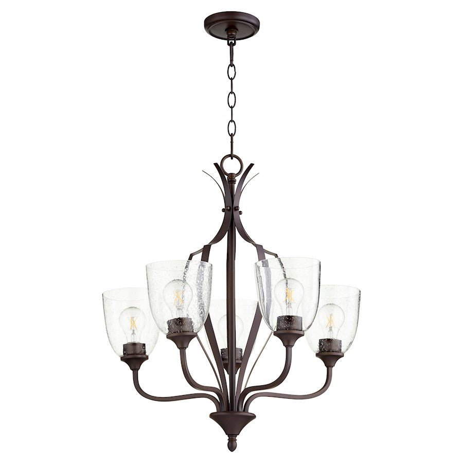 Quorum Jardin 5 Light Chandelier, Oiled Bronze/Clear Seeded - 6127-5-286