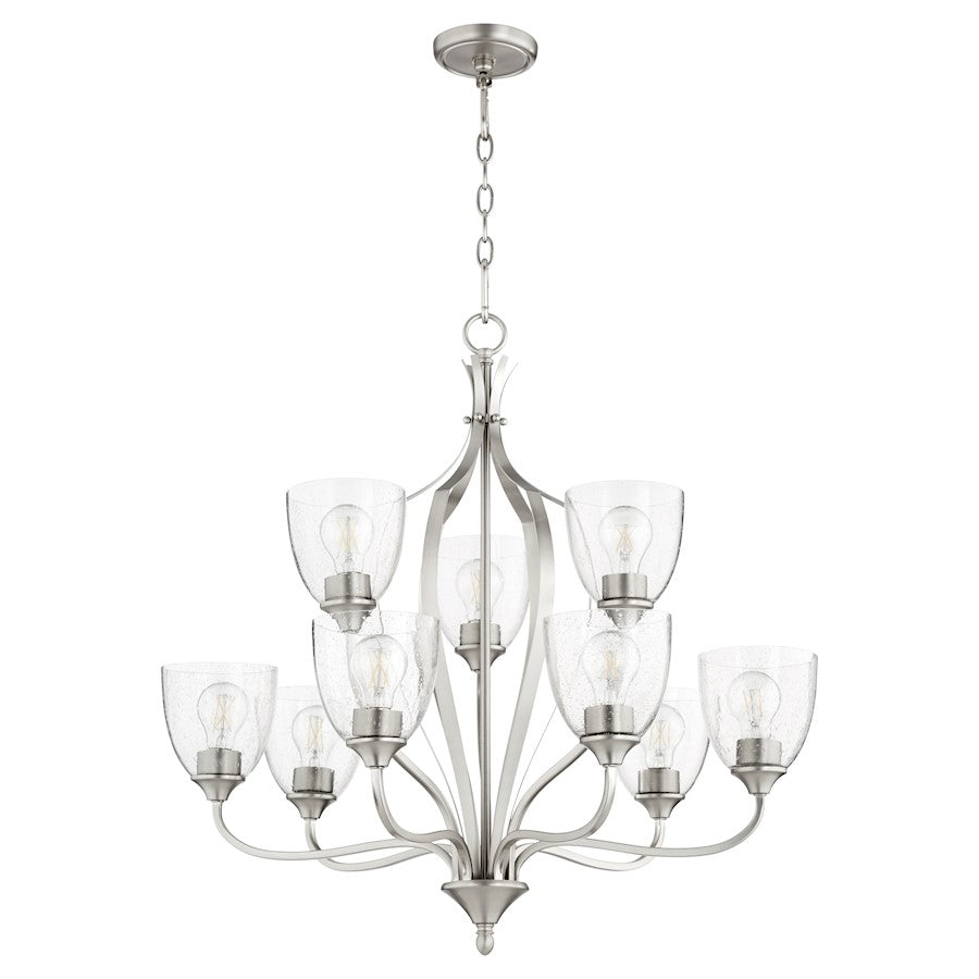 Quorum Jardin 9 Light Chandelier, Satin Nickel/Clear Seeded - 6127-9-265