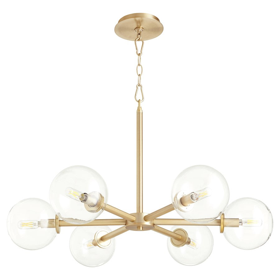 Quorum Rovi 6 Light Chandelier, Aged Brass/Clear 6132-6-80