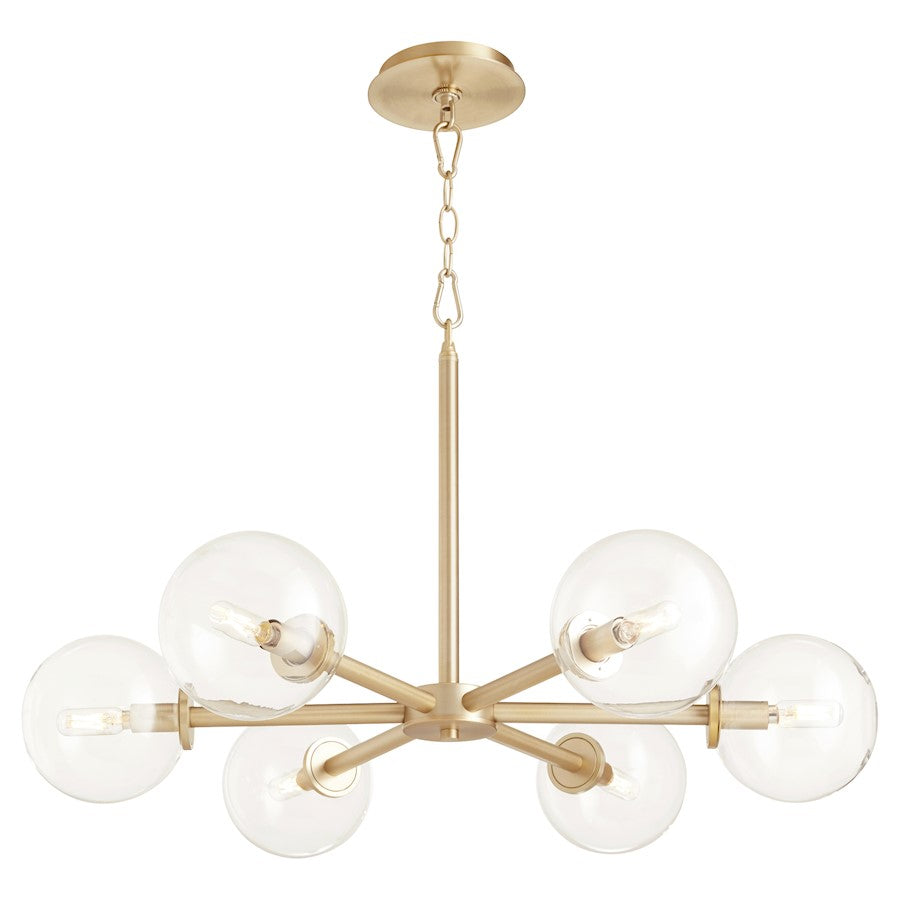 6 Light Chandelier, Aged Brass