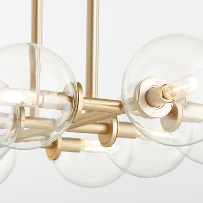 8 Light Linear Chandelier, Aged Brass