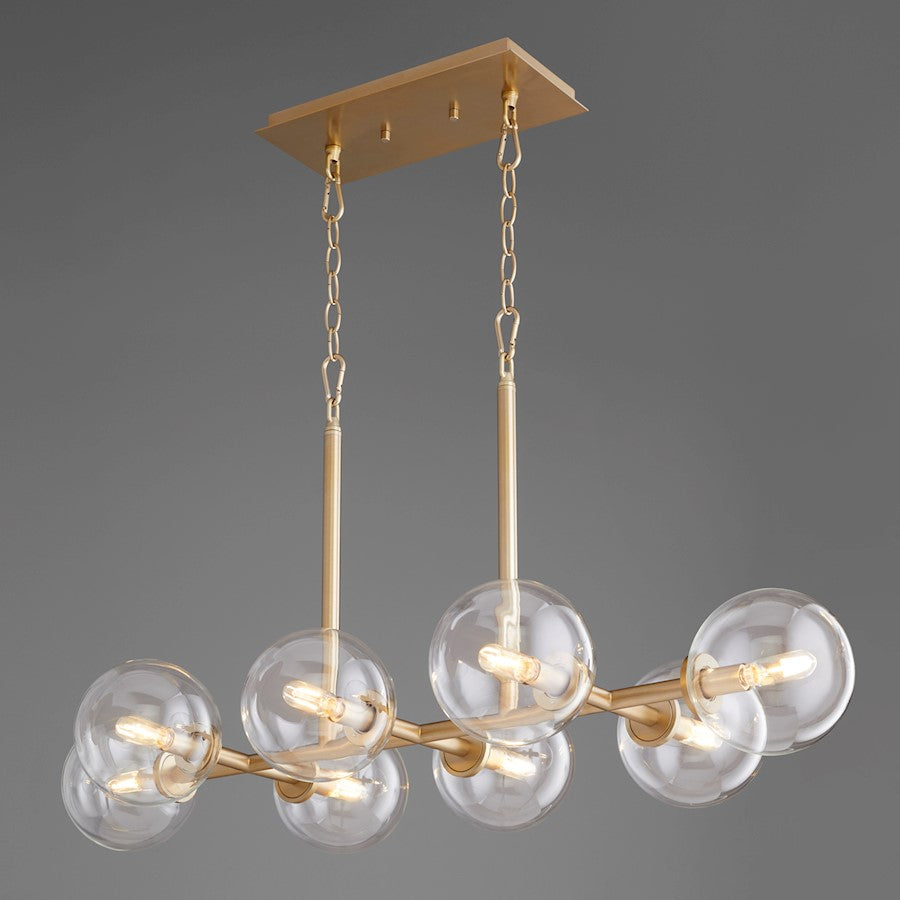 8 Light Linear Chandelier, Aged Brass