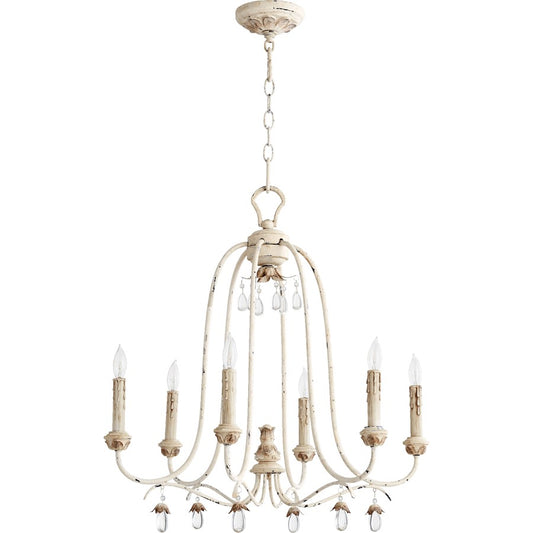 6 Light Candelabra Chandelier, Persian White