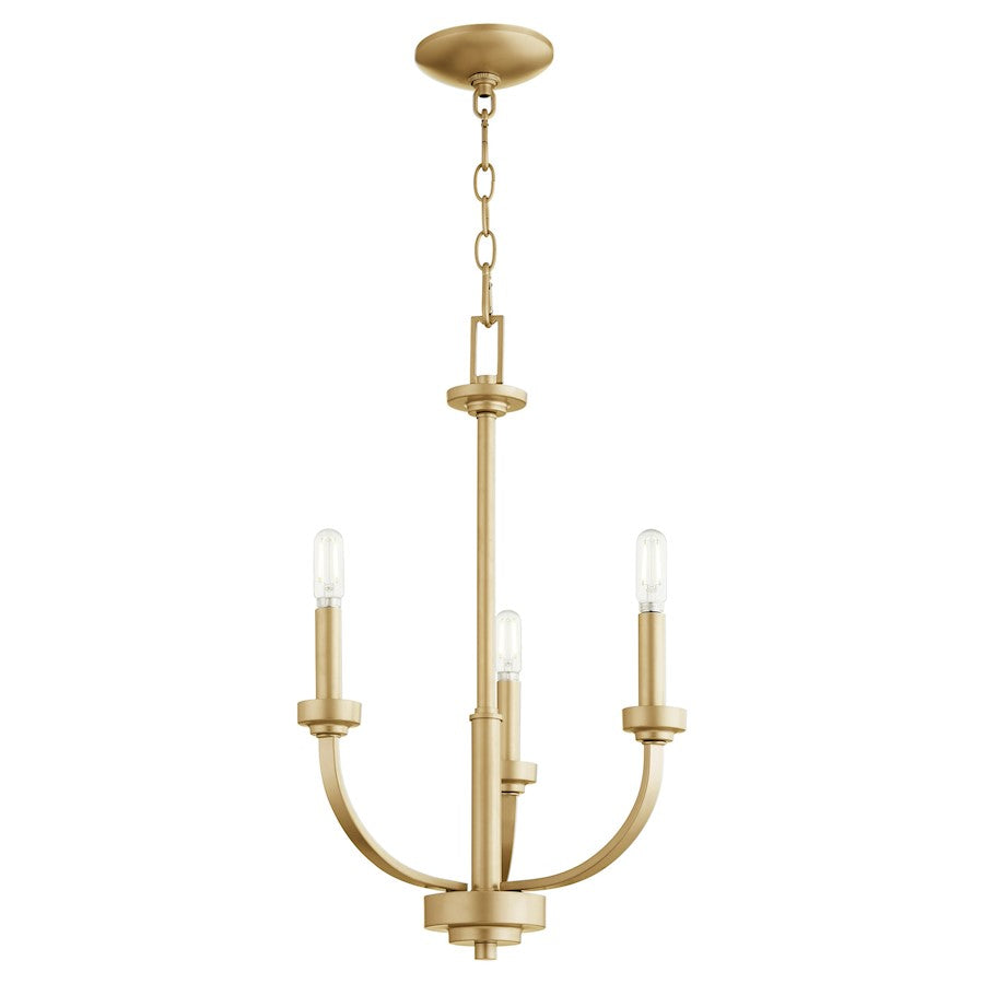 Quorum Reyes 3 Light Cand Chandelier, Aged Brass 6160-3-80