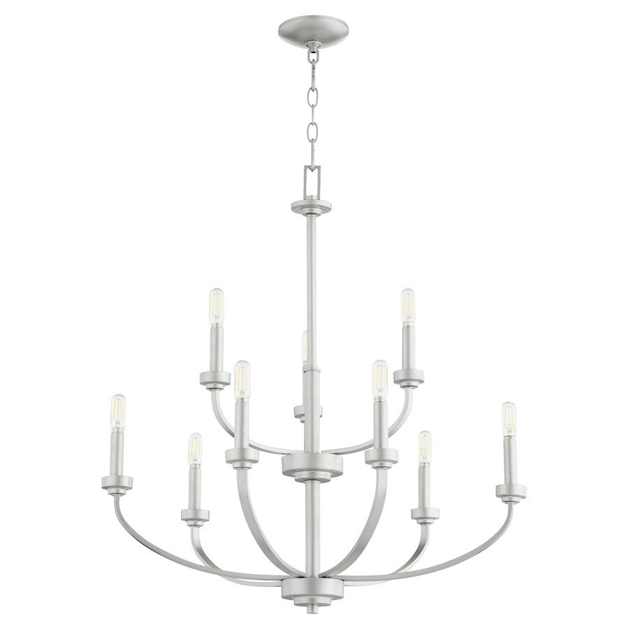 Quorum Reyes 9 Light Cand Chandelier, Classic Nickel 6160-9-64