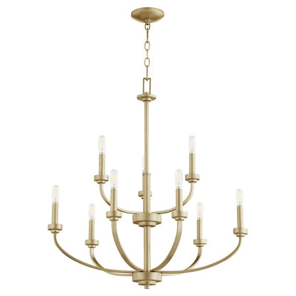 Quorum Reyes 9 Light Cand Chandelier, Aged Brass 6160-9-80