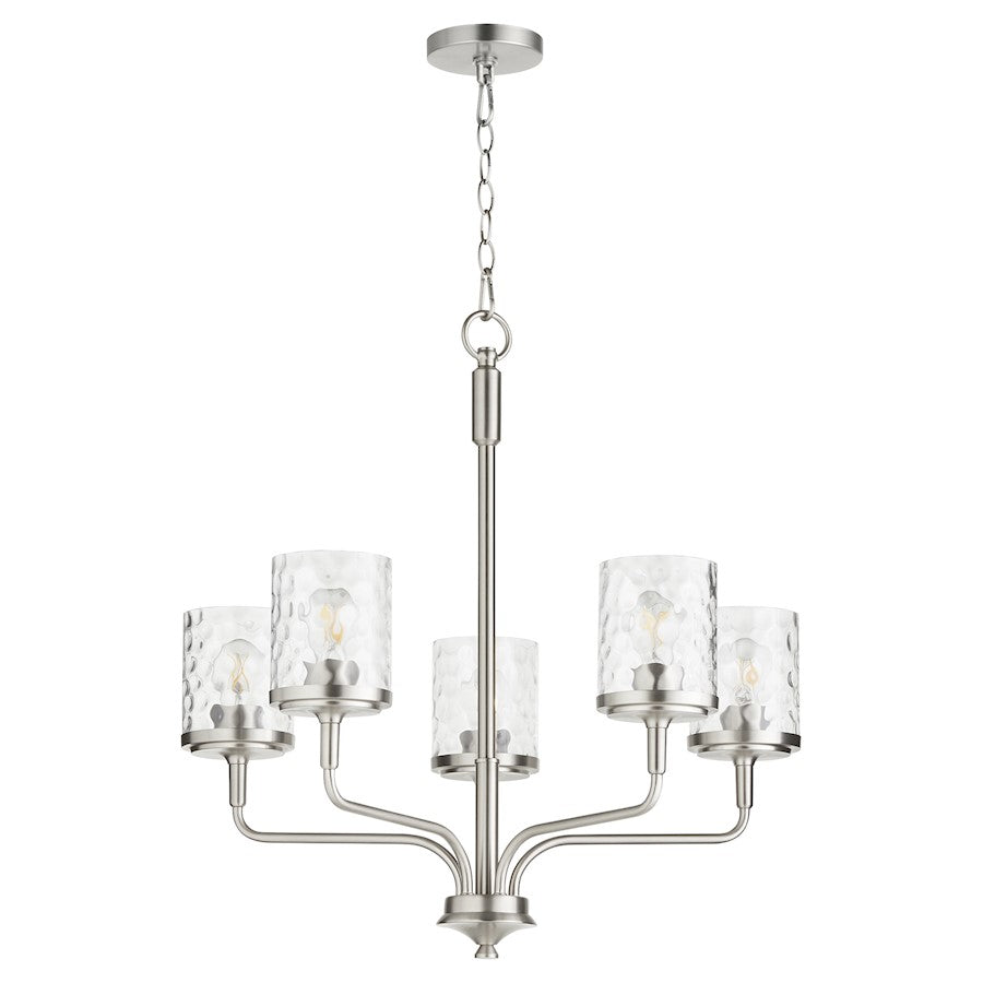 Quorum Starky 5 Light Chandelier, Satin Nickel/Clear Hammered - 617-5-65