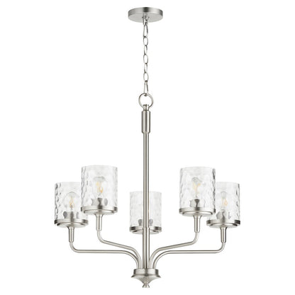 Quorum Starky 5 Light Chandelier, Satin Nickel/Clear Hammered - 617-5-65