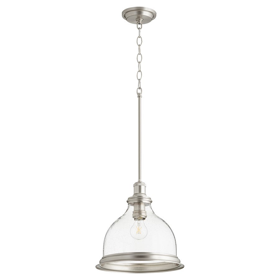 Quorum 1 Light Pendant With Ring, Satin Nickel/Clear/Seeded - 6193-12-65