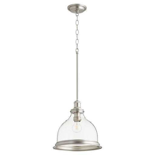 Quorum 1 Light Pendant With Ring, Satin Nickel/Clear/Seeded - 6193-12-65