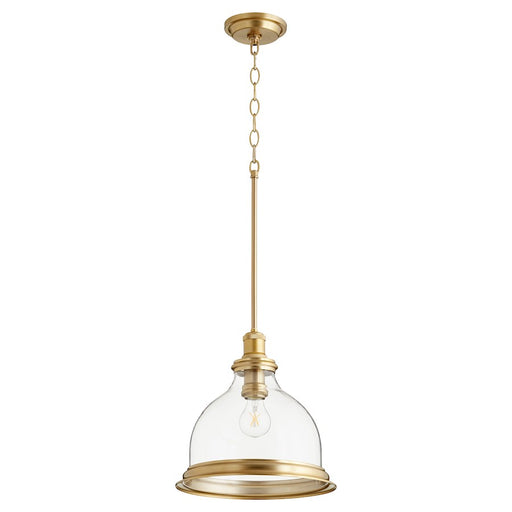 Quorum 1 Light Pendant With Ring, Aged Brass/Clear - 6193-12-80